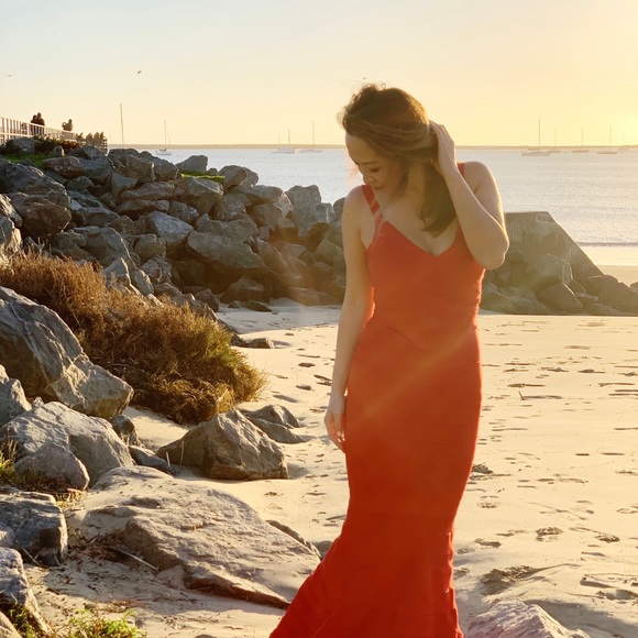 Red Herve inspired long mermaid dress - Picture 2 of 2